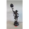 Image 2 : Large Cherub Clock Statue w/Marble Base - Mixed Metal (Bronze?) 26.5"H