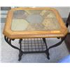 Image 1 : Wooden Table w/ Stone Inlay and Curved Metal Legs 26 x 22 x 24.5H