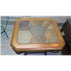 Image 2 : Wooden Table w/ Stone Inlay and Curved Metal Legs 26 x 22 x 24.5H