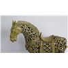 Image 2 : Ornate Leaf-Filigree Glazed Ceramic Horse on Stand, Green/Yellow, Approx. 14 x 23H