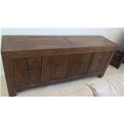 Solid Dark Wood Sideboard Cabinet Approx. 6'6 x 20" x 33" H (some damage-see last pictures), may hav