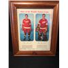 Image 1 : 1958 DETROIT RED WINGS (SAWCHUK/ DELVECCHIO) NEWSPRINT FRAMED 15" X 12"