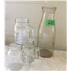 Image 1 : GR OF 4, ROSEMOUNT MILK BOTTLE, NOTE CRACK IN BASE, 3 MASON JAR MUGS