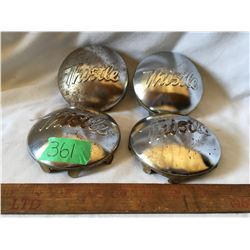 GR OF 4, THISTLE PEDAL CAR CHROME HUB CAPS