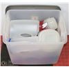 Image 1 : TOTE OF ASSORTED KITCHEN STORAGE & MORE