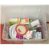 Image 1 : TOTE OF PARTY SUPPLIES, INCLUDES PLATES, UTENSILS
