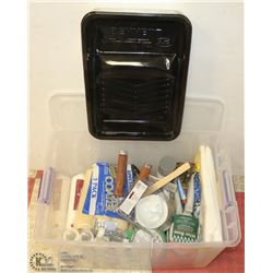 TOTE OF PAINTING SUPPLIES, INCLUDES ROLLERS, TRAYS