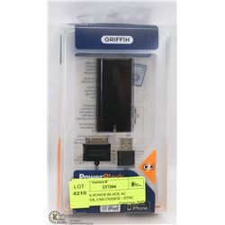 GRIFFIN POWER BLOCK AC ADAPTER, USB CHARGE - SYNC