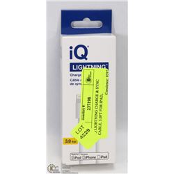 IQ LIGHTNING CHARGE & SYNC CABLE. 3.0FT FOR IPAD,