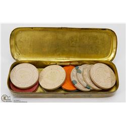 TIN OF VINTAGE CASINO CHIPS