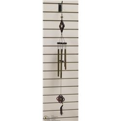 CARVED REDWOOD WITH TINY BUDDHA WIND CHIMES