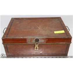 ANTIQUE HINGED TIN TRUNK