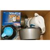 Image 1 : BOX OF ASSORTED KITCHENWARE, KETTLE, COFFEE PERK