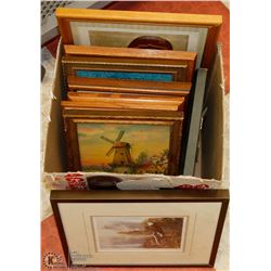 BOX OF FRAMED PICTURES