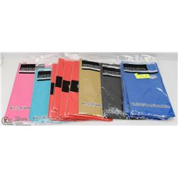 LOT OF 15 ASSORTED COLORED PLASTIC TABLE COVERINGS