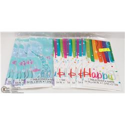 LOT OF 15 ASSORTED COLORED PLASTIC TABLE COVERINGS