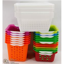 LARGE ASSORTMENT OF COLORED AND WHITE BASKETS