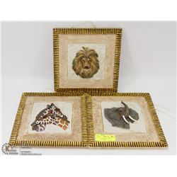 SET OF 3 CERAMIC 3D AFRICAN ANIMAL PICTURES -