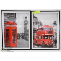 PAIR OF 3D FRAMED PICTURES - DOUBLE DECKER BUS