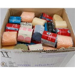 BOX OF 100 PKGS OF LATCH HOOK RUG YARN.