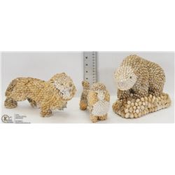 3 SEASHELL CRAFT ANIMAL FIGURES INCL BUFFALO,
