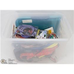TOTE OF ASSORTED SIZED BUNGIE CORDS & NETS