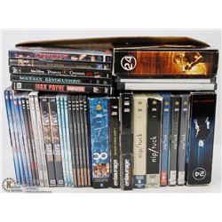 BOX OF MOVIES AND TV SEASON SHOWS 82  DVDS.