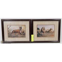 LOT OF 2 SMALL MATTED FRAMED LION PRINTS.