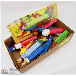 FLAT OF PEZ DISPENSERS INCL. NOS VINTAGE HULK AND