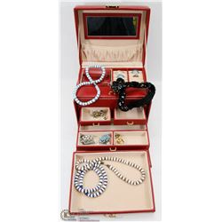 LARGE RED TRAVEL JEWELRY CASE