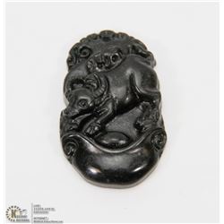 #107-BLACK OBSIDIAN JADE PENDANT CHINESE ZODIAC