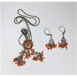 19)  PEACH & CLEAR CRYSTAL PENDANT