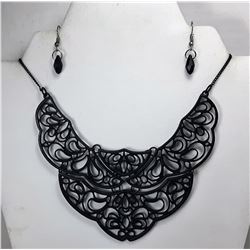 20)  BLACK LACE METAL BIB STYLE NECKLACE