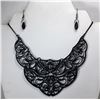 Image 1 : 20)  BLACK LACE METAL BIB STYLE NECKLACE
