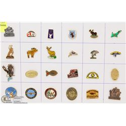 SHEET OF 24 GISH AND GAME WILDLIFE ETC PINS