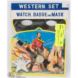 SEALED 1950S WESTERN SET WITH WATCH, BADGE, AND