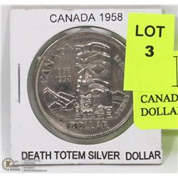 CANADA 1958 DEATH TOTEM SILVER DOLLAR.