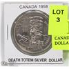 Image 1 : CANADA 1958 DEATH TOTEM SILVER DOLLAR.