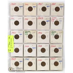SHEET OF 1940-1945 CANADIAN PENNIES