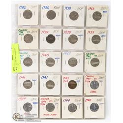 SHEET OF 1936-1945 CANADIAN NICKELS