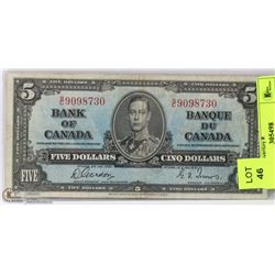 1937 CANADIAN 5 DOLLAR BILL