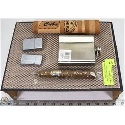 NEW GENTLEMENS PACK - NEW STAINLESS FLASK, CEDAR