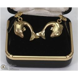 PAIR OF 10K GOLD DANGLING DOLPHIN EARRINGS WITH
