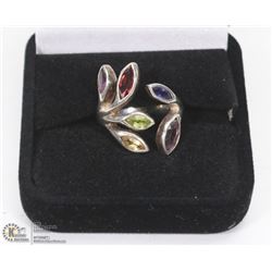 LADIES ORNATE GEMSTONE 925 SILVER RING, LEAF