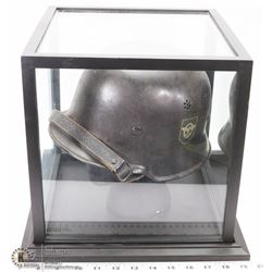WWII GERMAN GESTAPO HELMET WITH SHOWCASE