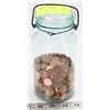 Image 1 : VINTAGE BLUE GLASS CANNING JAR WITH PENNIES