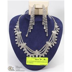 BLUE STAND W/FASHION NECKLACE & EARRING