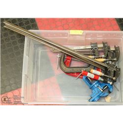 LOT OF 7 CLAMPS AND PORTABLE VICE