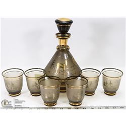 VINTAGE 8 PIECE BOHEMIA GLASS MOOSE DECANTER SET