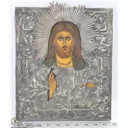 ANTIQUE SILVER TONE RELIGIOUS WALL ICON